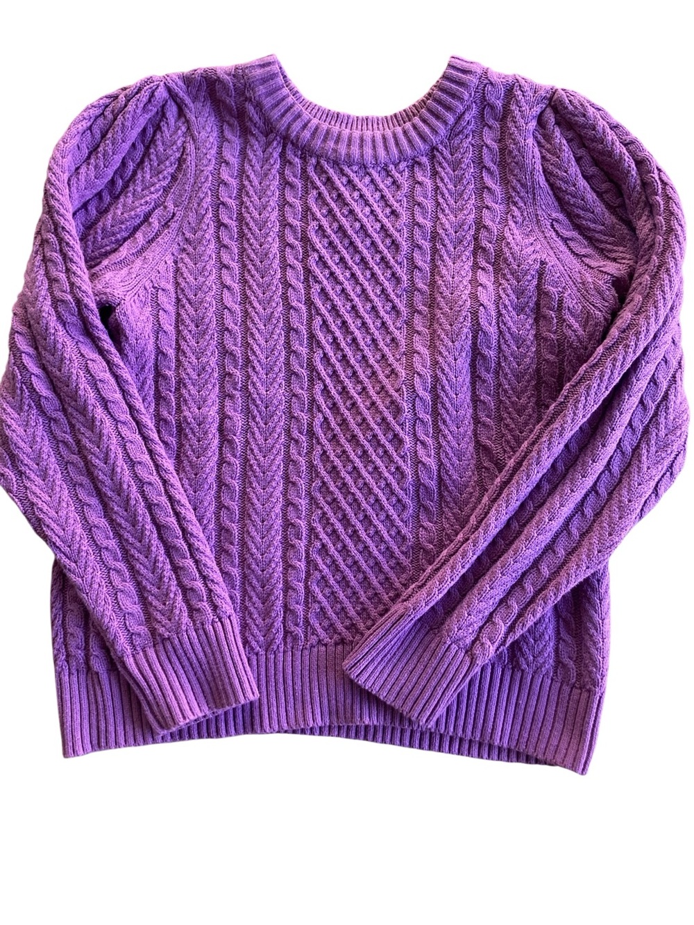 Chunky Cable Knit Sweater Purple Cozy Crewneck Soft Cottagecore Casual